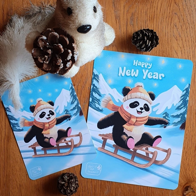 Carte de voeux - Panda Luge