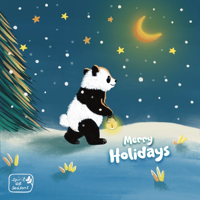 Carte de voeux - Panda dans la neige