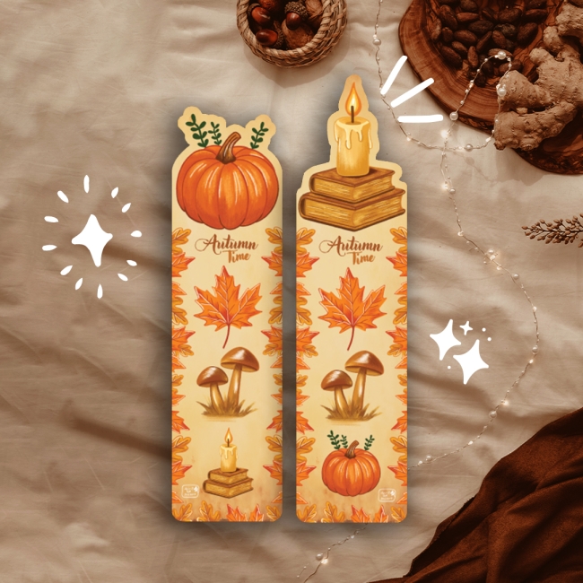 Lot de 2 Marque-Pages - Automne Citrouille & Bougie