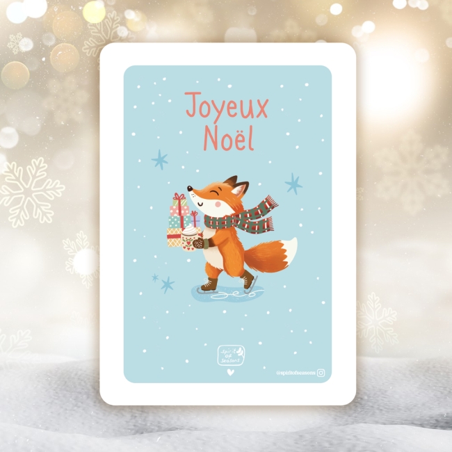 Carte de voeux - Renard Patinage